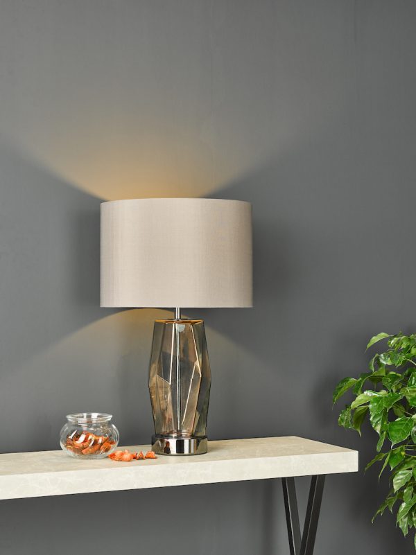 Mubina Touch Table Lamp Black Chrome Smoked Glass With Shade - Image 6