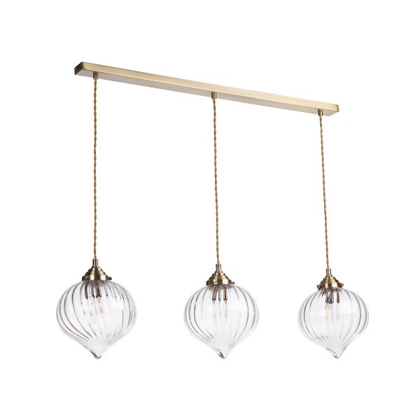 Mya 3 Light Bar Pendant Antique Brass and Glass - Image 2
