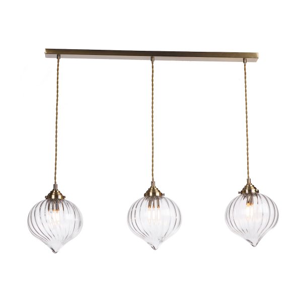Mya 3 Light Bar Pendant Antique Brass and Glass - Image 3