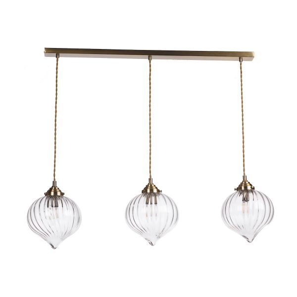Mya 3 Light Bar Pendant Antique Brass and Glass - Image 4