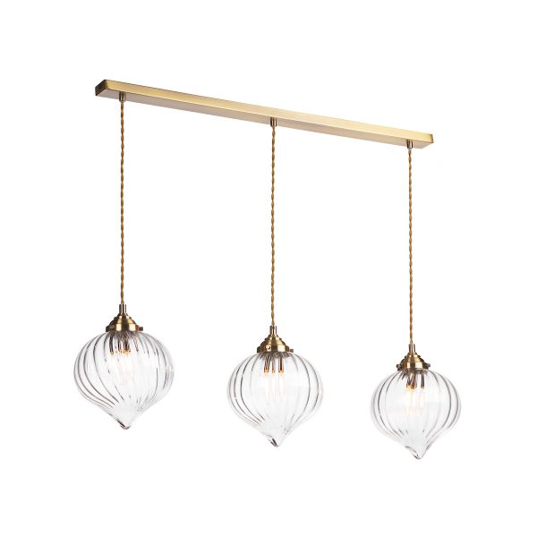 Mya 3 Light Bar Pendant Antique Brass and Glass - Image 5
