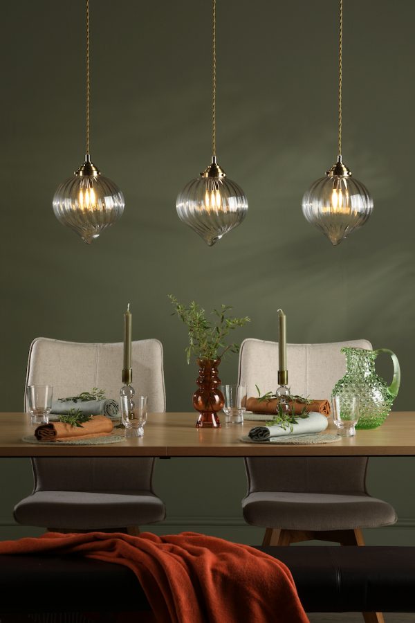 Mya 3 Light Bar Pendant Antique Brass and Glass - Image 6