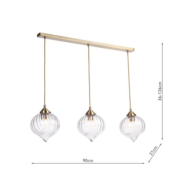Mya 3 Light Bar Pendant Antique Brass and Glass - Image 7