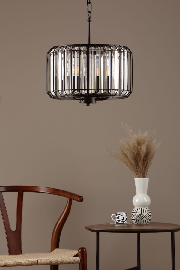 Naeva 3 Light Pendant Satin Black Crystal - Image 8