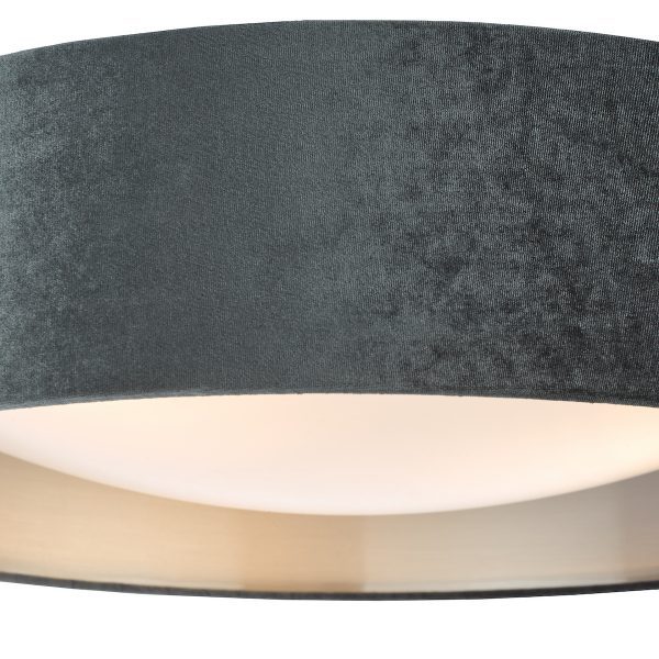 Nysa 3 Light Flush Velvet Dark Grey Shade 60cm - Image 3