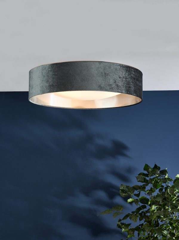 Nysa 3 Light Flush Velvet Dark Grey Shade 60cm - Image 6