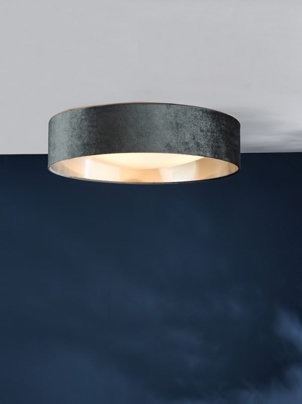 Nysa 3 Light Flush Velvet Dark Grey Shade 60cm - Image 7