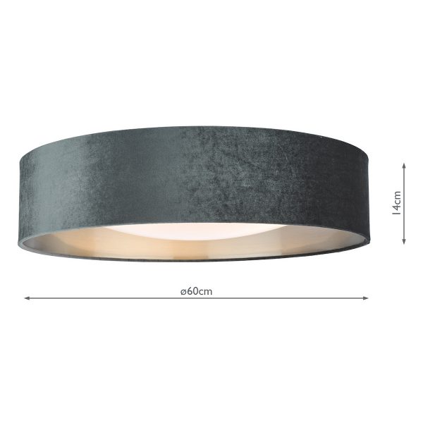 Nysa 3 Light Flush Velvet Dark Grey Shade 60cm - Image 8