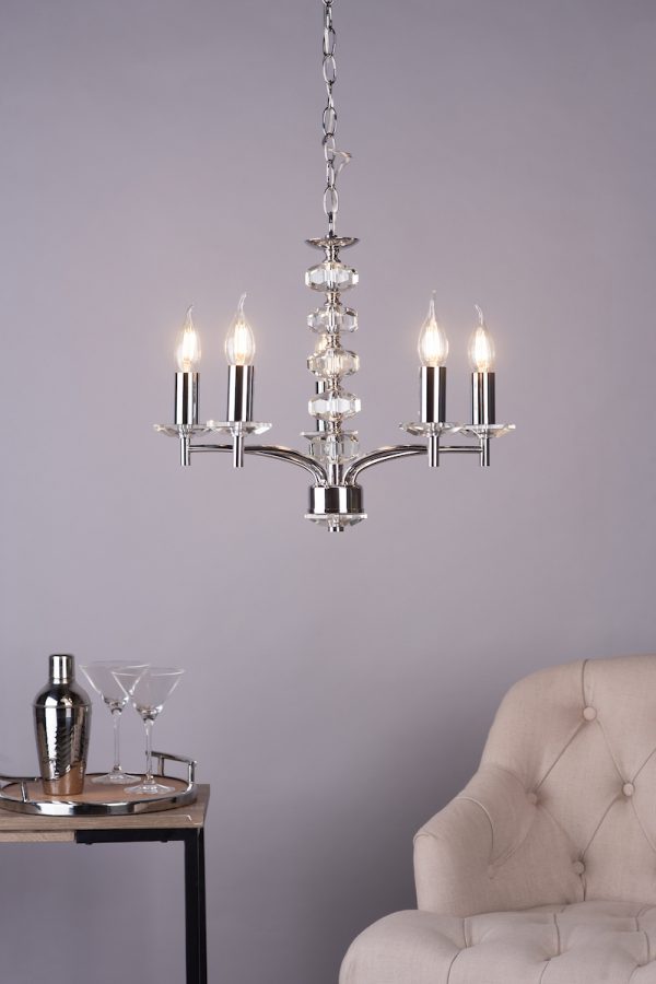 Oleana 5 Light Pendant Polished Chrome Crystal - Image 6