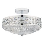 Olona 3 Light Semi Flush Polished Chrome Crystal Beads and Glass Diffuser
