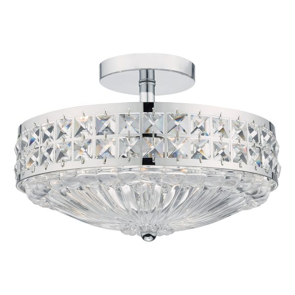 Olona 3 Light Semi Flush Polished Chrome Crystal Beads and Glass Diffuser