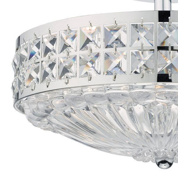 Olona 3 Light Semi Flush Polished Chrome Crystal Beads and Glass Diffuser - Image 2