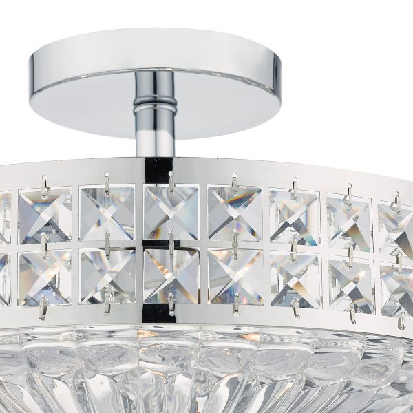 Olona 3 Light Semi Flush Polished Chrome Crystal Beads and Glass Diffuser - Image 3