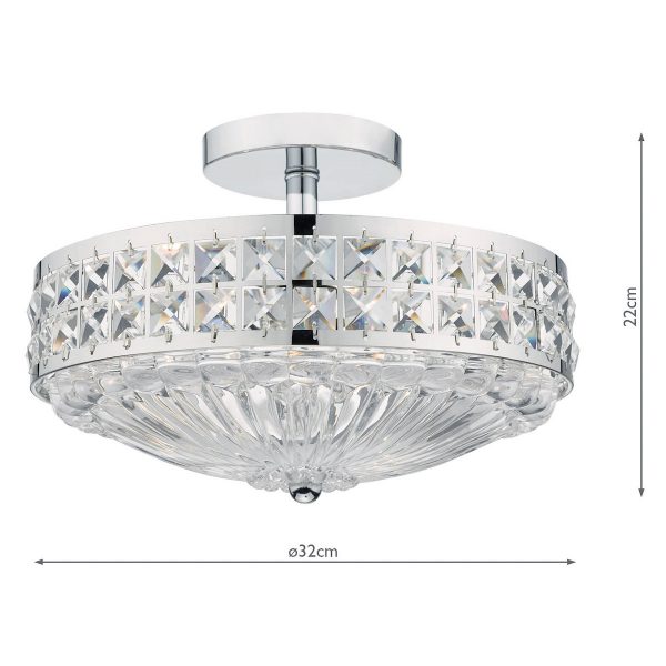 Olona 3 Light Semi Flush Polished Chrome Crystal Beads and Glass Diffuser - Image 4