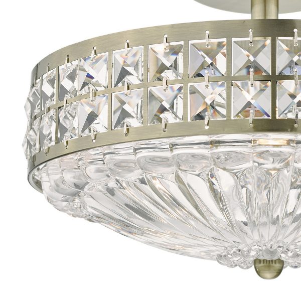 Olona 3L Light Semi Flush Antique Brass Crystal Beads and Glass Diffuser - Image 2