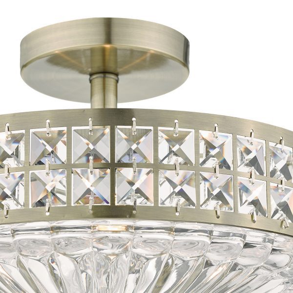 Olona 3L Light Semi Flush Antique Brass Crystal Beads and Glass Diffuser - Image 3