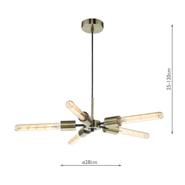 Onika 5 Light Pendant Antique Brass Matt Black - Image 8