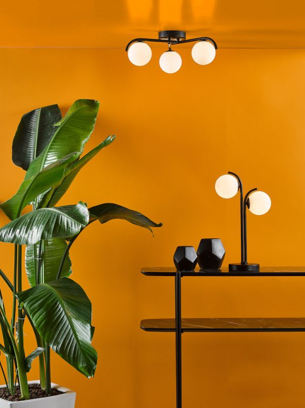Orlena 2 Light Table Lamp Matt Black and Opal Glass - Image 4