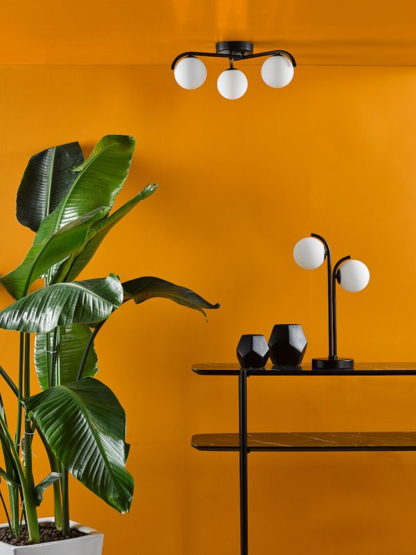Orlena 2 Light Table Lamp Matt Black and Opal Glass - Image 5