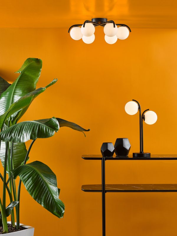 Orlena 2 Light Table Lamp Matt Black and Opal Glass - Image 6