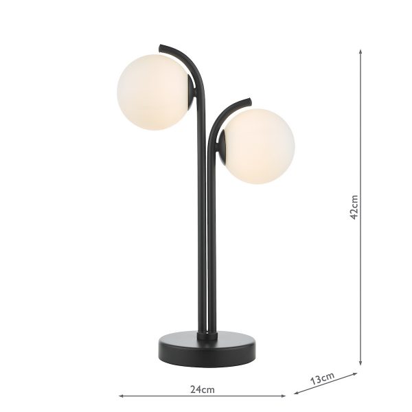 Orlena 2 Light Table Lamp Matt Black and Opal Glass - Image 8