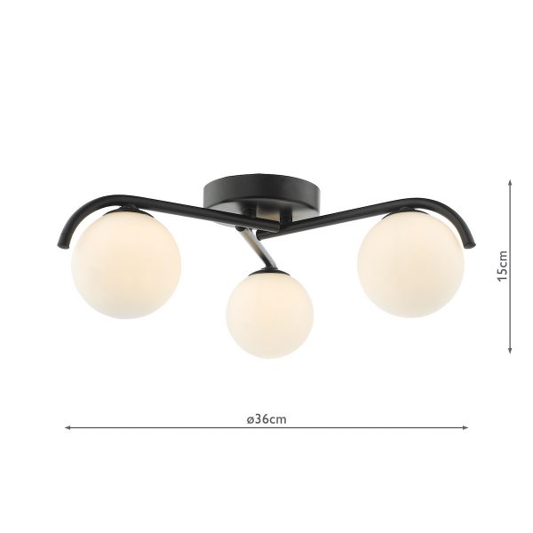 Orlena 3 Light Semi-Flush Matt Black and Opal Glass - Image 9