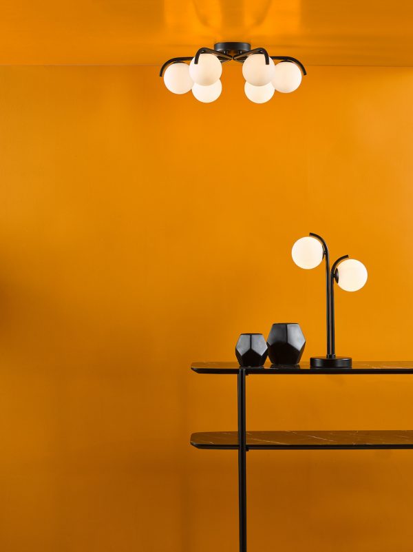 Orlena 6 Light Semi-Flush Matt Black and Opal Glass - Image 7