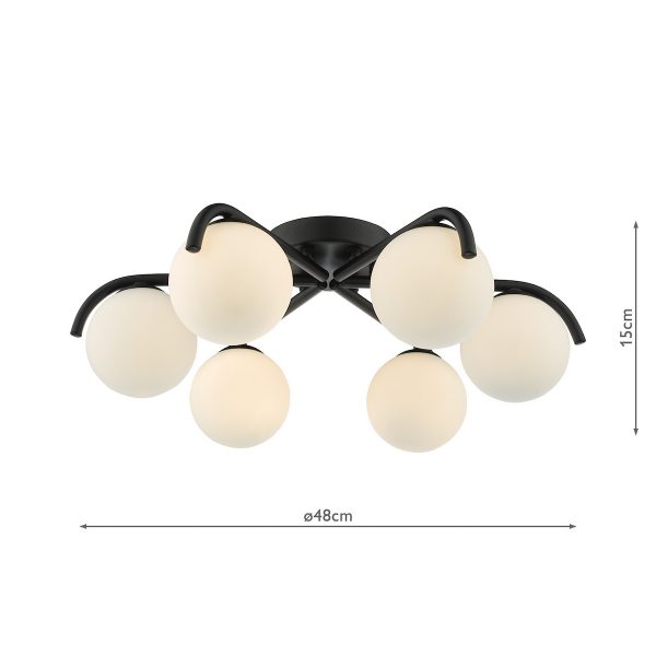 Orlena 6 Light Semi-Flush Matt Black and Opal Glass - Image 9