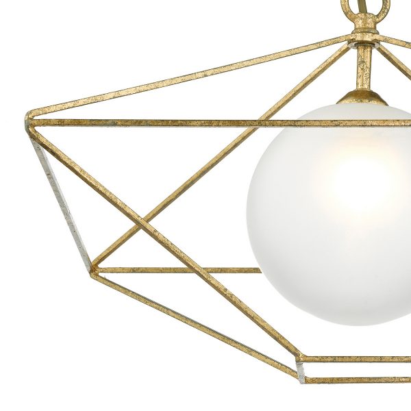 Orsini 1 Light Pendant Antique Gold Opal Glass Shade - Image 2