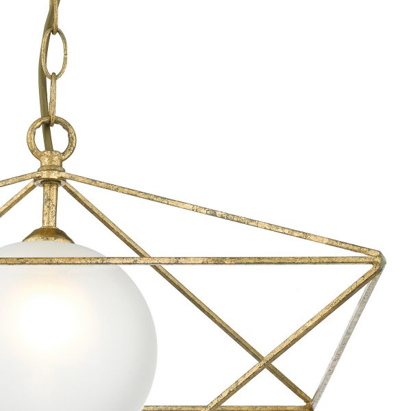 Orsini 1 Light Pendant Antique Gold Opal Glass Shade - Image 3
