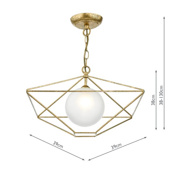 Orsini 1 Light Pendant Antique Gold Opal Glass Shade - Image 6