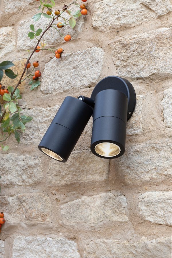 Ortega Outdoor 2 Light Wall Spotlight Matt Black IP65 - Image 2