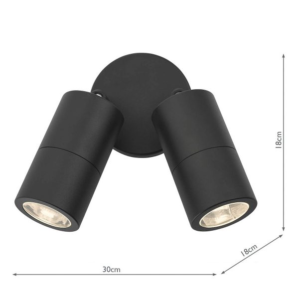 Ortega Outdoor 2 Light Wall Spotlight Matt Black IP65 - Image 3