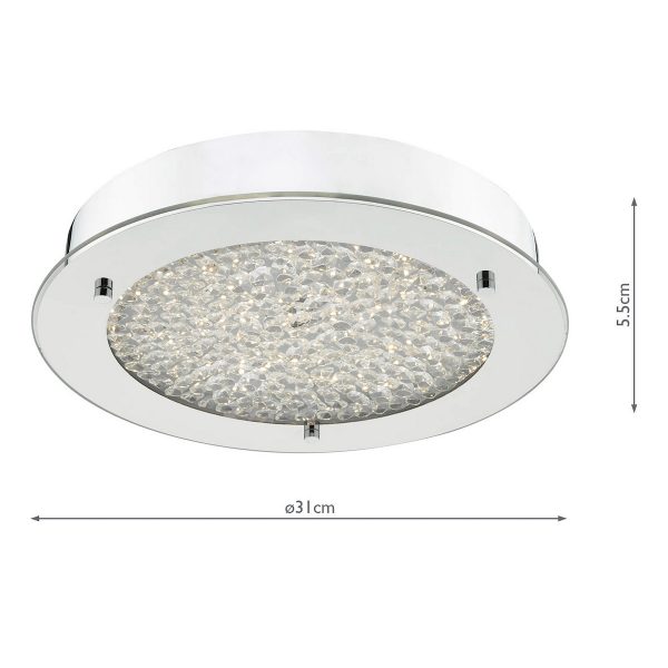 Peta Small Bathroom Flush Polished Chrome Crystal Light LED IP44 - Image 6