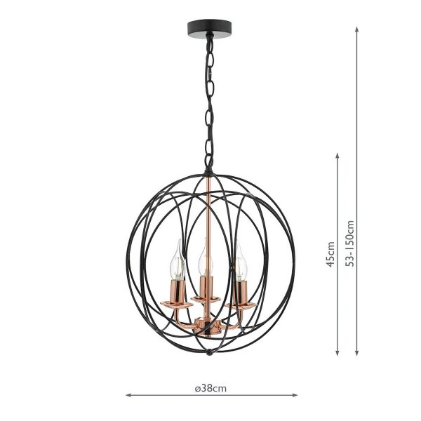 Phoenix 3 Light Pendant Black & Copper - Image 4