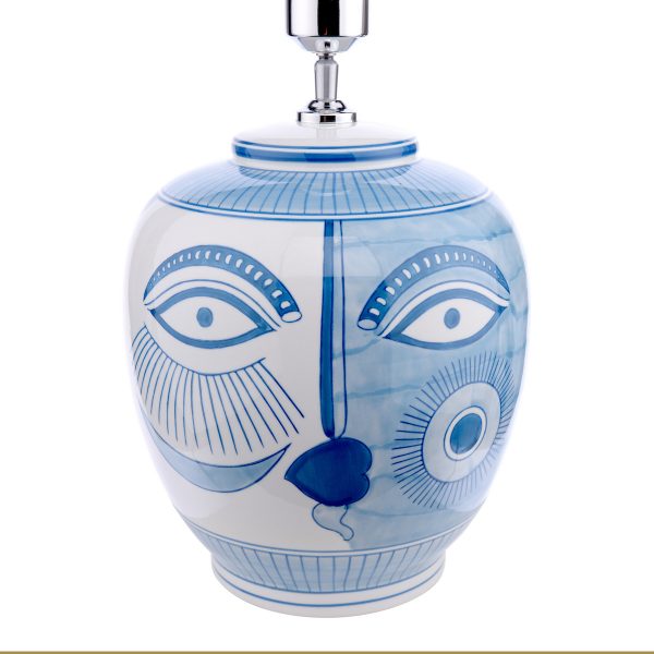 Picasso Small Ceramic Table Lamp Blue & White Face Print Base Only - Image 3