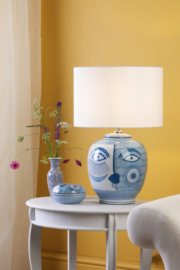 Picasso Small Ceramic Table Lamp Blue & White Face Print Base Only - Image 4