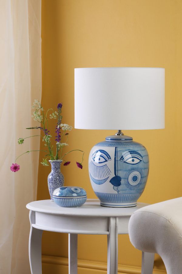 Picasso Small Ceramic Table Lamp Blue & White Face Print Base Only - Image 5