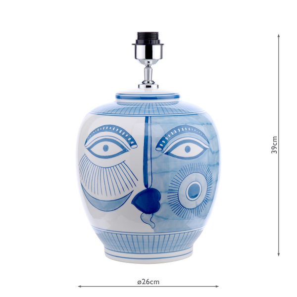 Picasso Small Ceramic Table Lamp Blue & White Face Print Base Only - Image 6