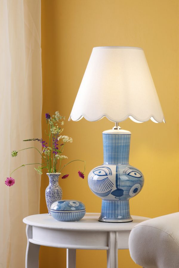 Picasso Large Ceramic Table Lamp Blue & White Face Print Base Only - Image 4