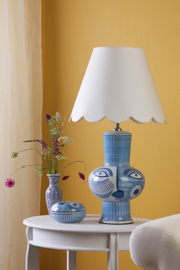 Picasso Large Ceramic Table Lamp Blue & White Face Print Base Only - Image 5
