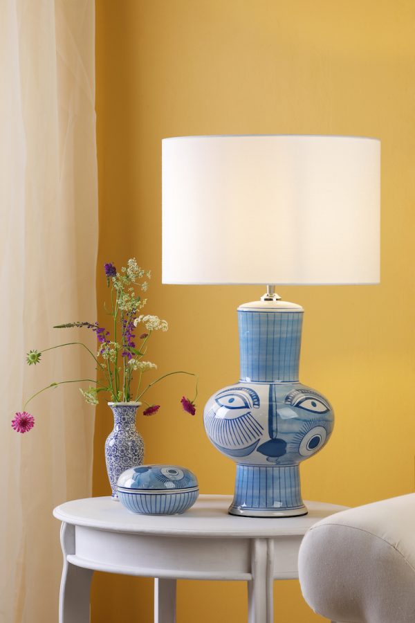 Picasso Large Ceramic Table Lamp Blue & White Face Print Base Only - Image 6