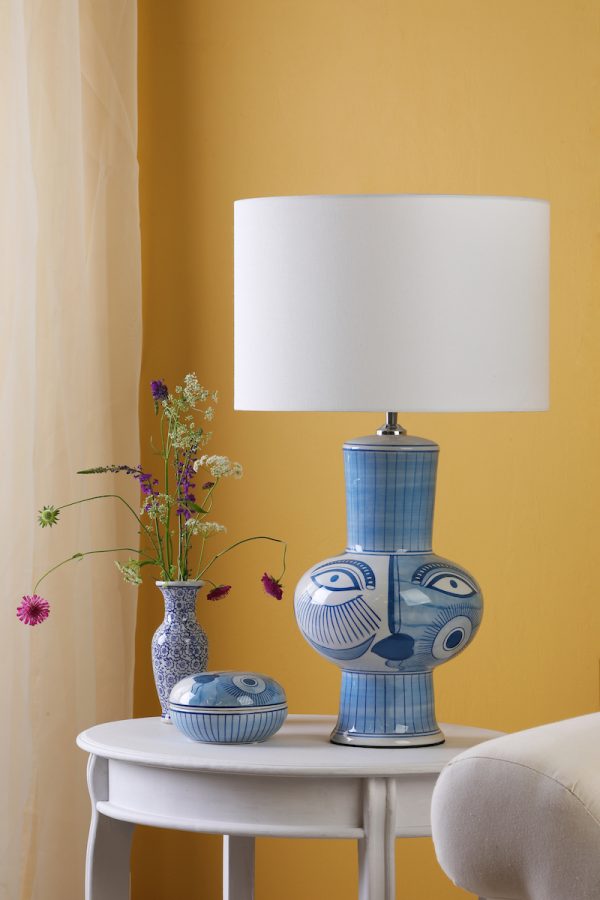 Picasso Large Ceramic Table Lamp Blue & White Face Print Base Only - Image 7