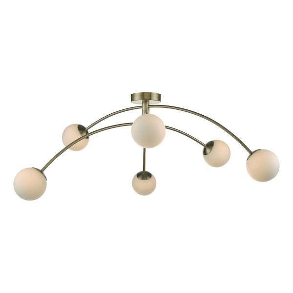 Puglia 6 Light Semi Flush Antique Brass Opal Glass - Image 2