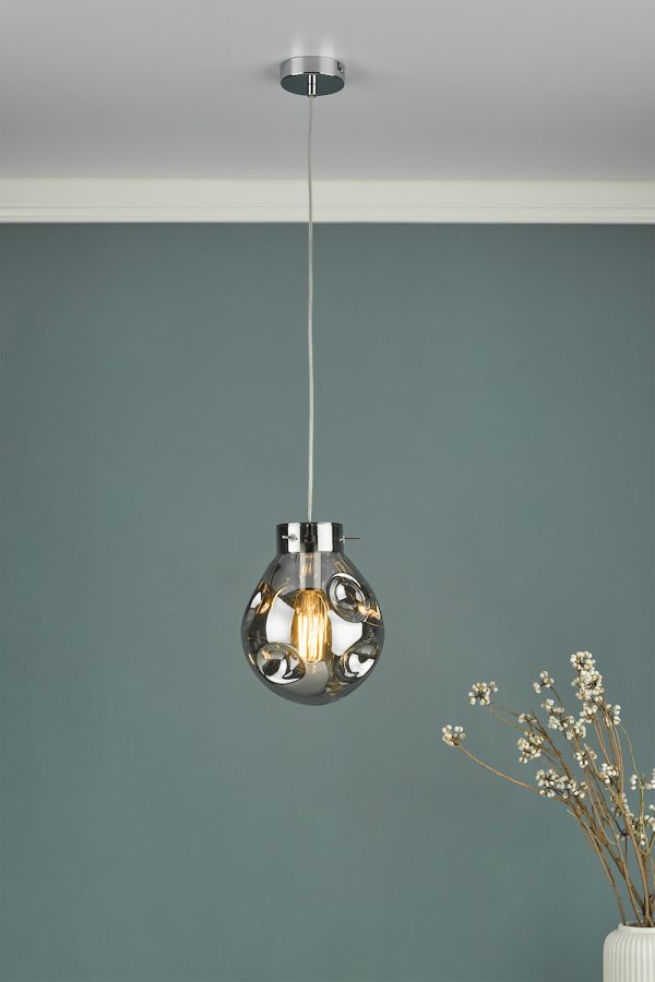 Quinn Pendant Polished Chrome & Smoked Glass - Image 5