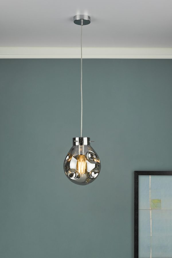 Quinn Pendant Polished Chrome & Smoked Glass - Image 6