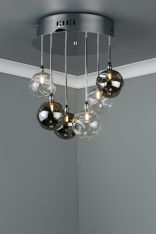 Quinn 6 Light Semi Flush Polished Chrome With Smoked & Clear Glass - Image 4