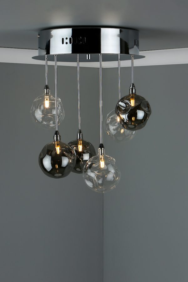 Quinn 6 Light Semi Flush Polished Chrome With Smoked & Clear Glass - Image 5