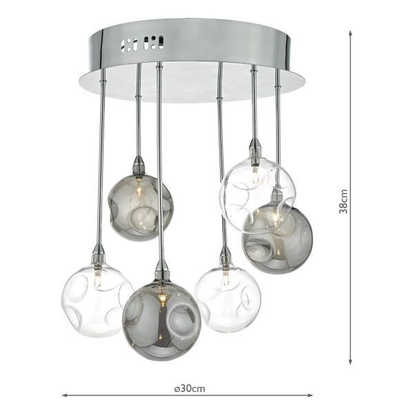 Quinn 6 Light Semi Flush Polished Chrome With Smoked & Clear Glass - Image 6