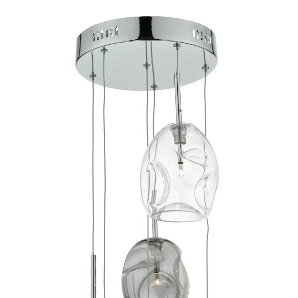 Quinn 6 Light Cluster Pendant Smoked & Clear Glass - Image 2
